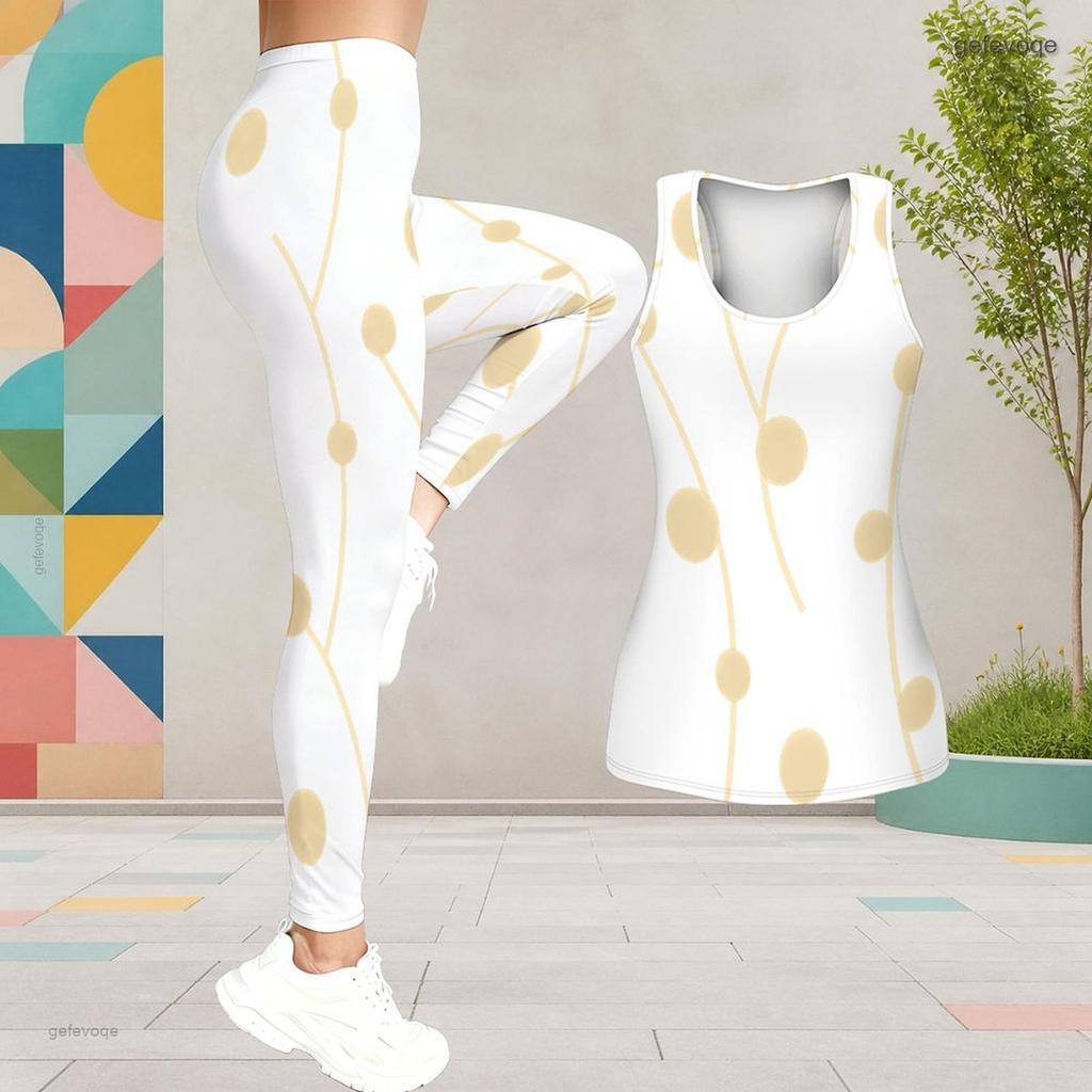 Women Plus Size Two Piece Set Scoop Neck Sleeveless Printed Tank Top Fitted Black Green Gold Pants