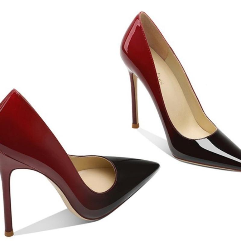 Mode Damen Schuhe mit schlankem Absatz Herbst Neu Spitzschuh Leichter Ausschnitt Farbverlauf Rutschfest Verschleißfest Hohe Absätze