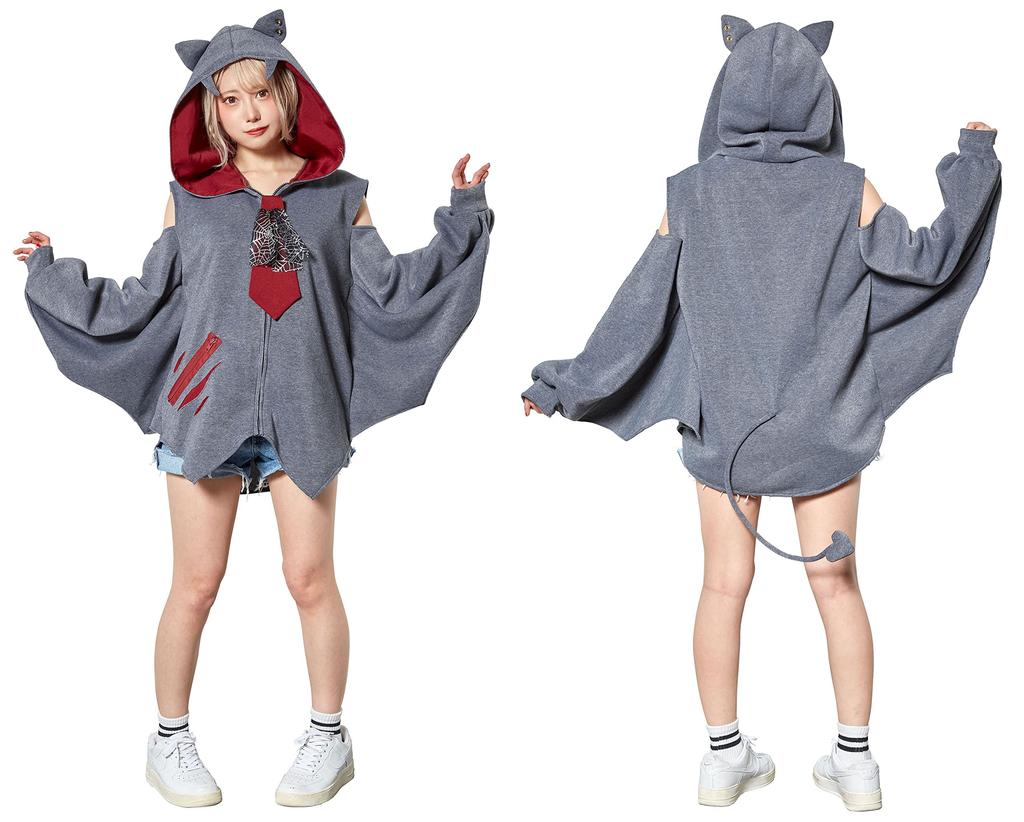 Clearstone Fangle Cosplay Halloween Bat Hoodie, Unisex, Gray