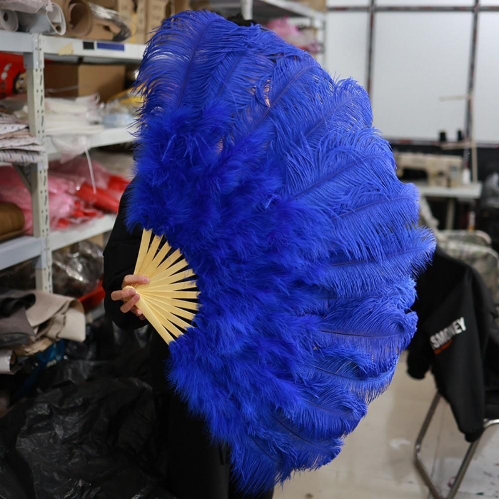 Velký červený pštrosí skládací vějíř 12 žeber Karnevalový břišní tanec Scénický vějíř Ruční pštrosí vějíř