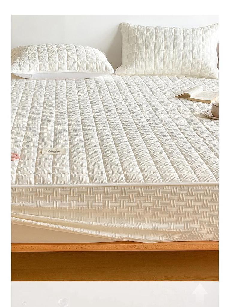 Soybean Fiber Waffle Jacquard Quilted Mattress Protector - Solid Color Bed Cover