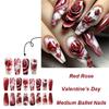 24 Pcs Flowers Press On Nail Medium Ballerinas Stick On Nail Glossy Artificial Nail Valentines Day False Nail