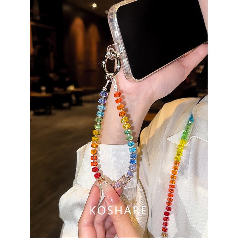 Skittles summer fresh messenger back mobile phone chain fashionable anti-drop hand carry crystal pendant sweet dopamine