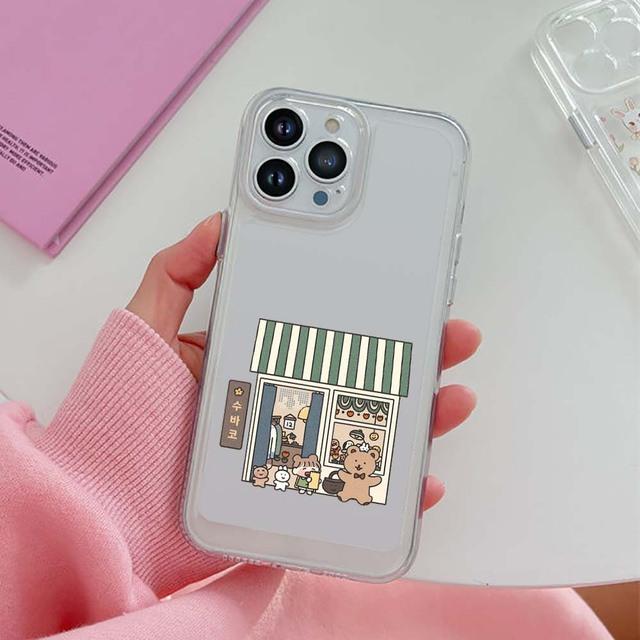 Cute Shopping Bear Phone Case For Iphone 14 13 12 11 Promax Mini Plus Xr Xs Max 7 8 Se 2022 Transparent Soft Silicone Cover