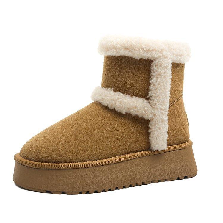 Cowhide Version! Thick-soled Snow Boots Women's 2025 New Fluffy Short Boots Piled and Thickened Versatile Thermal Short Tube Snow Cotton