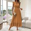 Women's Casual Fashion High-waisted V-neck A-line Dress With Ruffle Sleeves Ruffle Sleeves