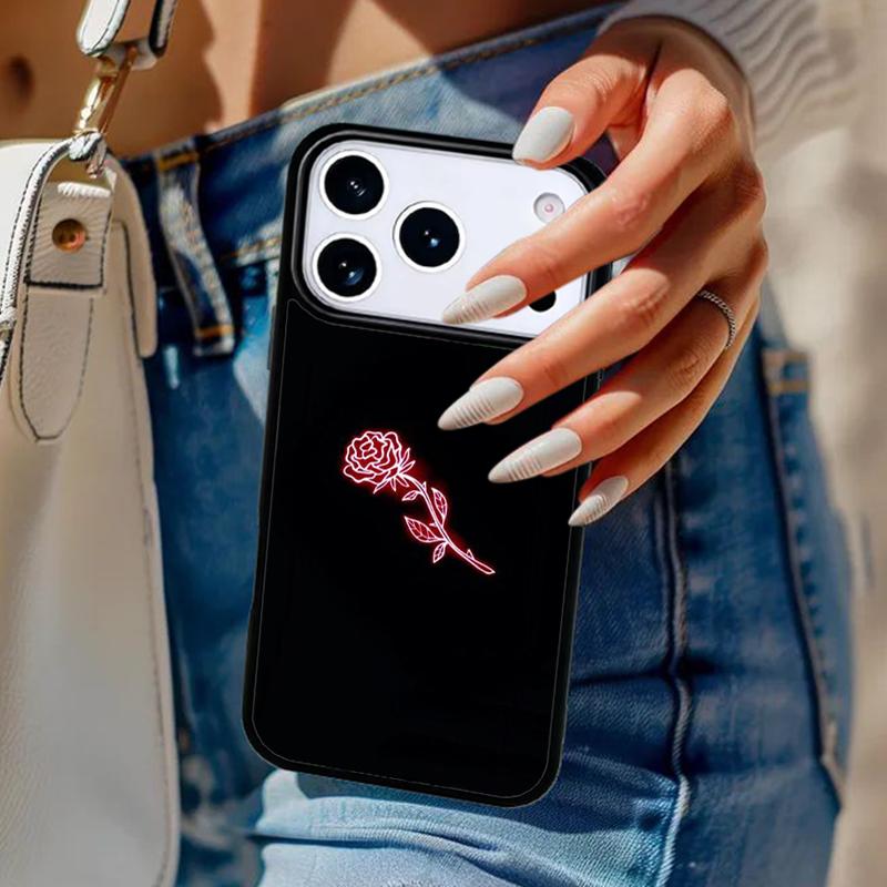 Neon Rose Phone Case For iPhone 17 Air 14 15 13 12 Max Cover For Apple 16e 11 Pro Max Plus Coque