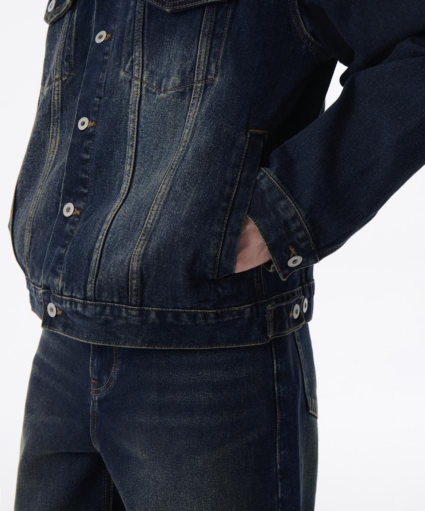 Musinsa Standard Big Brush Relaxed Denim Trucker Jacket [Dark Blue]