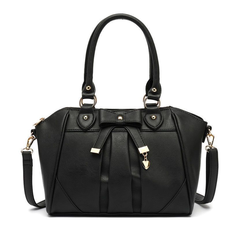 

Versatile Large Capacity Bow Tote Bag Women Sweet Lolita Leather Handle Casual Shoulder Crossbody Bags Ladies Retro Handbag New 34x26x12cm чёрный