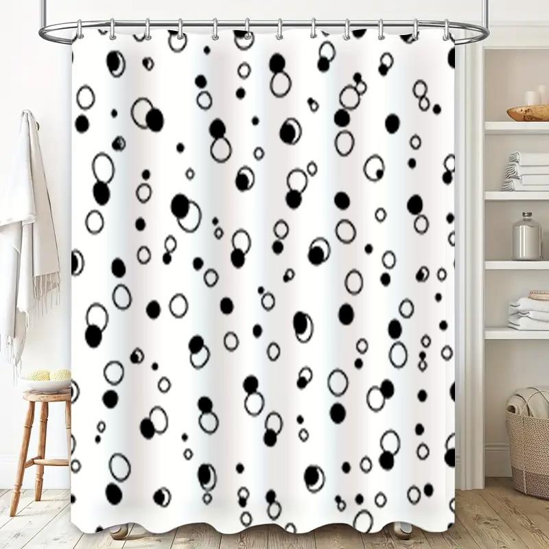 Bathroom Decor Black White Shower Curtain with Cute Circle Pattern for Home Decoration Modern Design Waterproof Fabric Size 180x