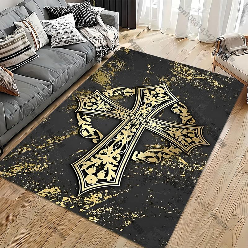 Ornate golden cross design carpet Yoga living room room decor children's crawling mat doormat area rug games mat