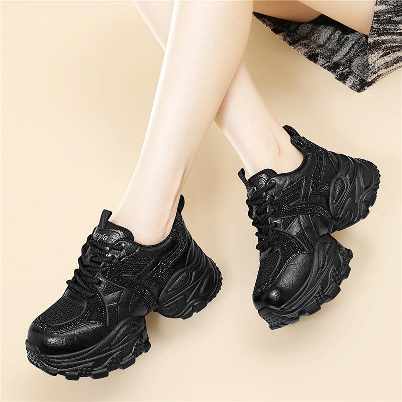 

New leather diamond-encrusted platform versatile women s shoes comfortable women s platform dad sports and leisure shoes fashion 34
