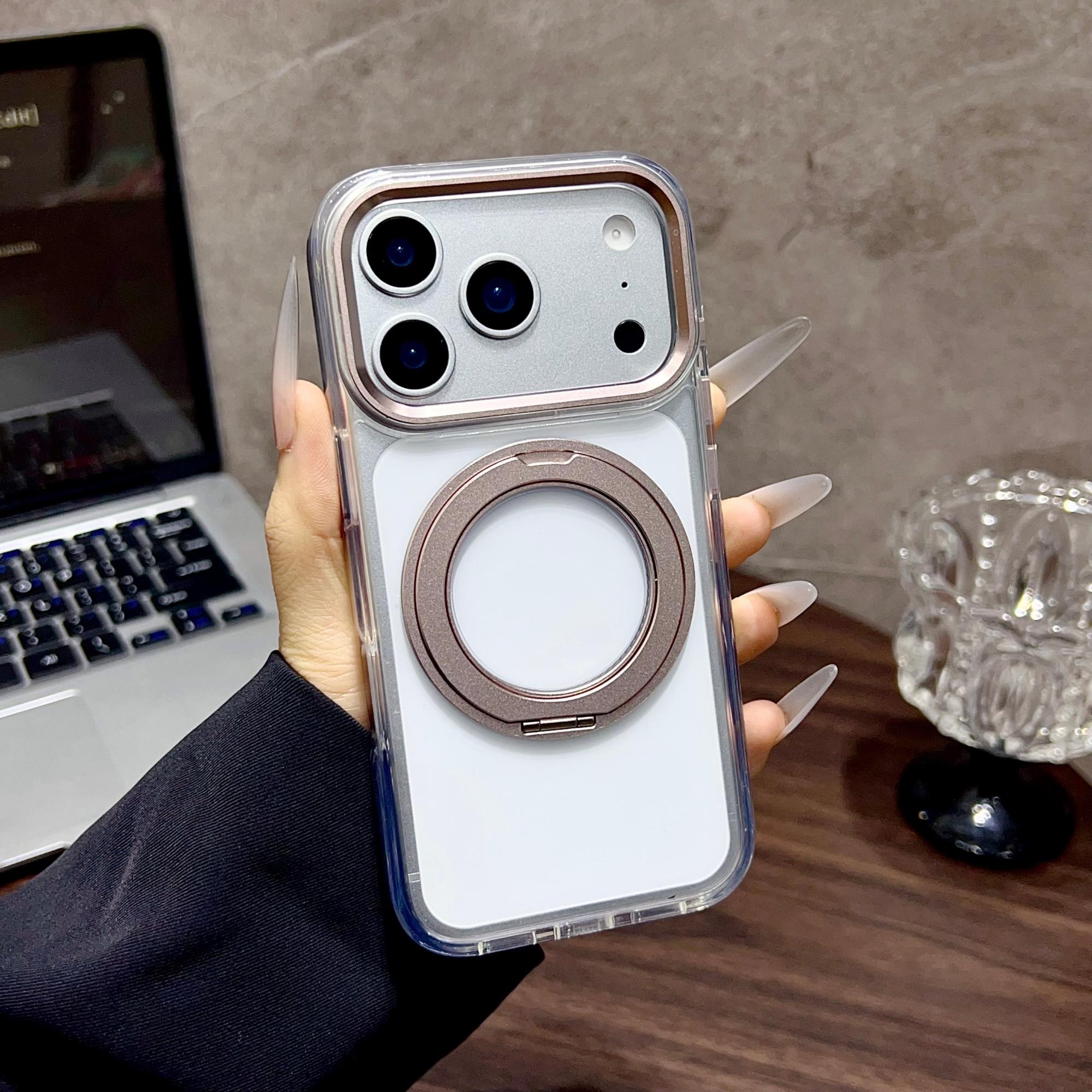 

360° Rotating Magnet Ring Fold Stand Phone Case For iPhone 17 Air 12 13 14 15 16 Plus 17 Pro Max Transparent Shockproof Cover iPhone17