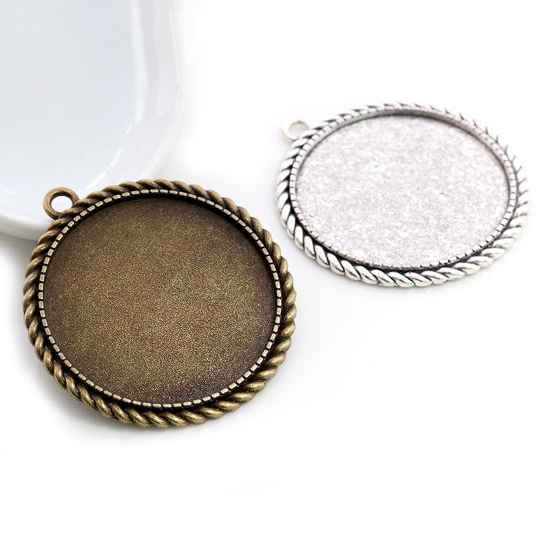 5pcs 35mm Inner Size Bronze Antique Silver Plated Cabochon Blank Base Setting Charms Pendant DIY Jewelry Findings