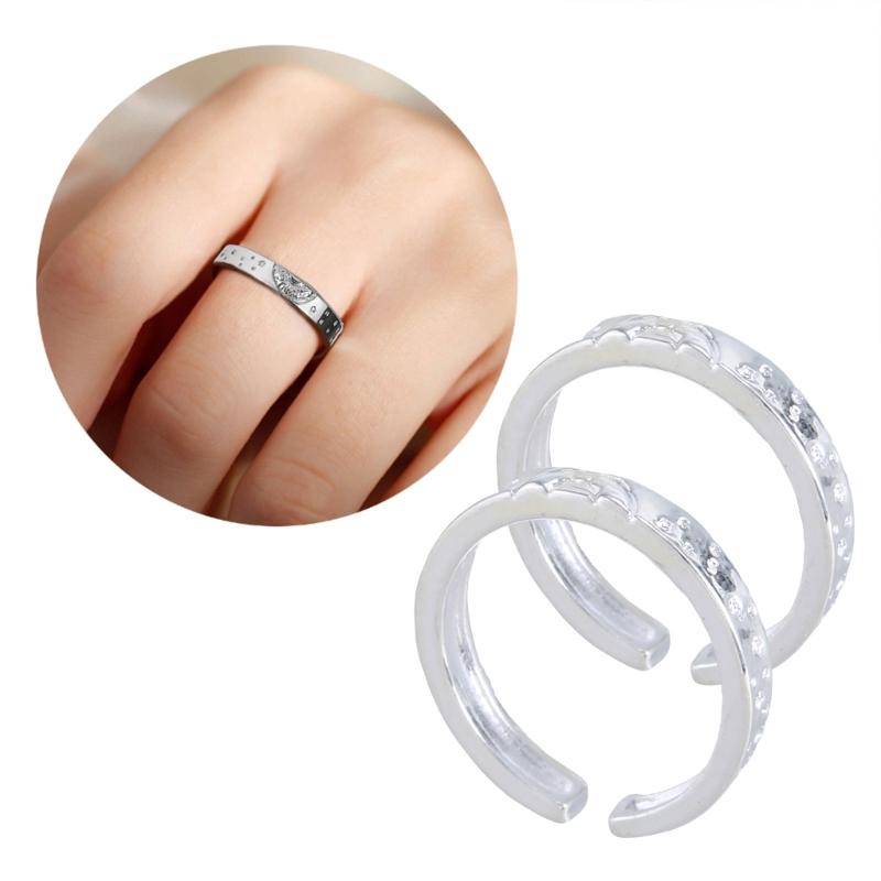 2Pcs Adjustable Open Rings Alloy Finger Rings Ornaments Stackable Sun Moon Rings Accessory Set for Women Girls
