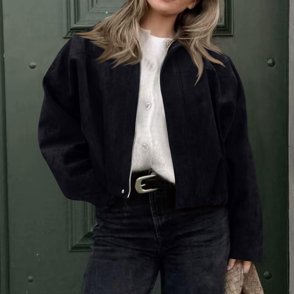 Women's Solid Color Fashionable Sleeve Long Sleeved Zipper Casual Top Jacket Jacket