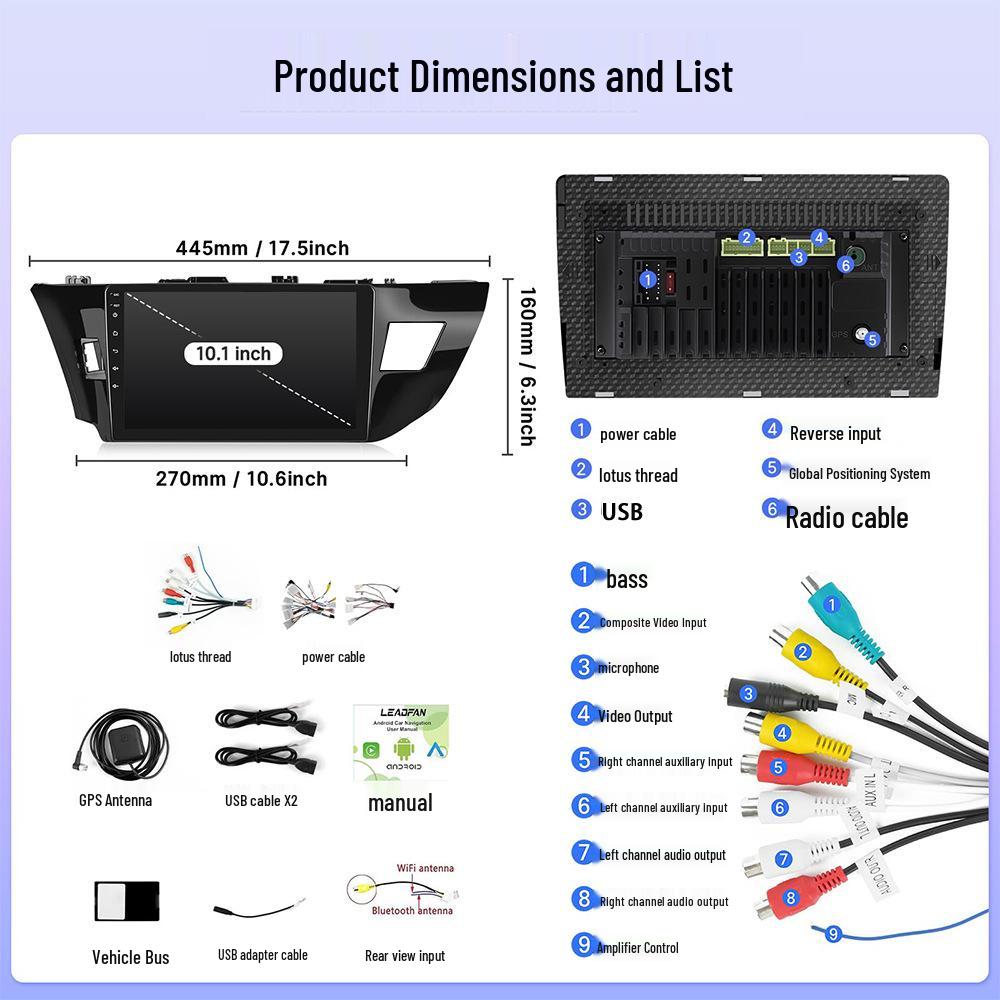 10.1" Wireless CarPlay Android GPS Navigation Radio for Toyota Corolla 2013-2016, 2GB+32GB