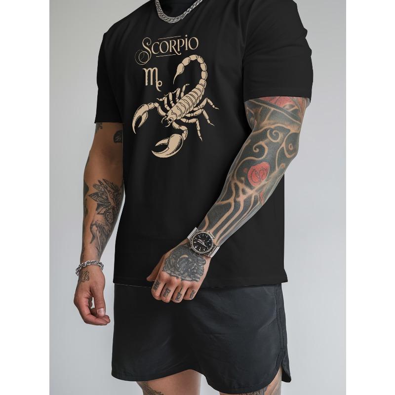 European sizes Men's Scorpio Zodiac Graphic T-Shirt - Summer Casual Short Sleeve Round Neck with Scorpion & Astrological Print, Breathable Soft