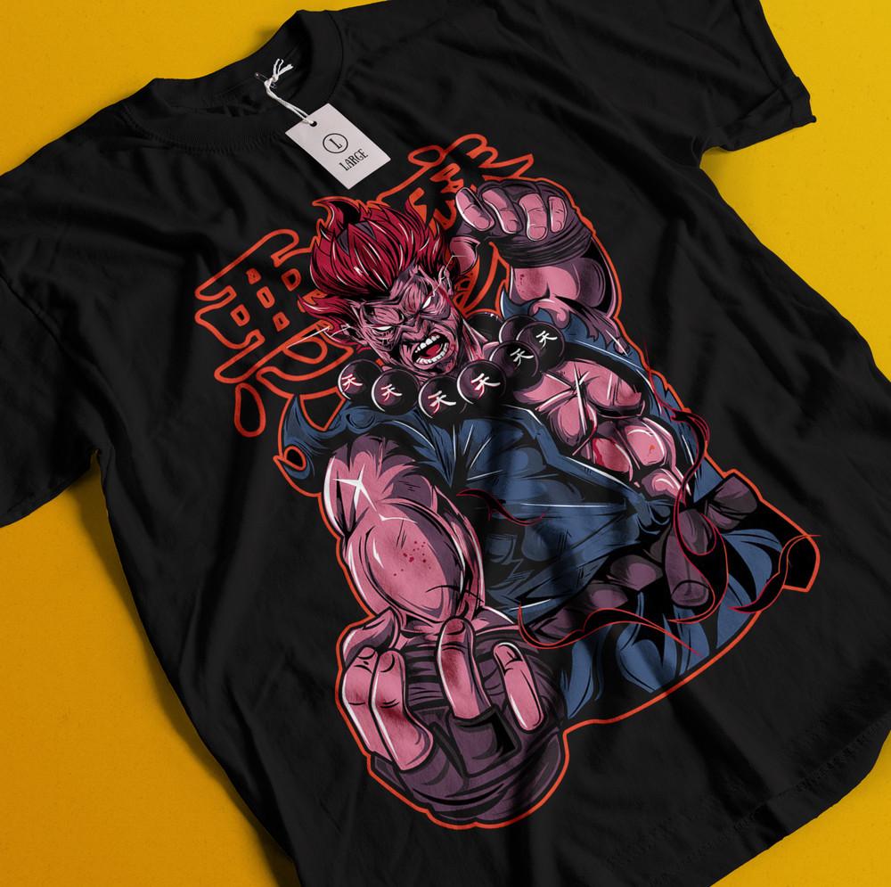 

Akuma Gouki T-Shirt Karate Street Fighter Shirt Chun Li Tshirt Ken Anime Fight 2XL