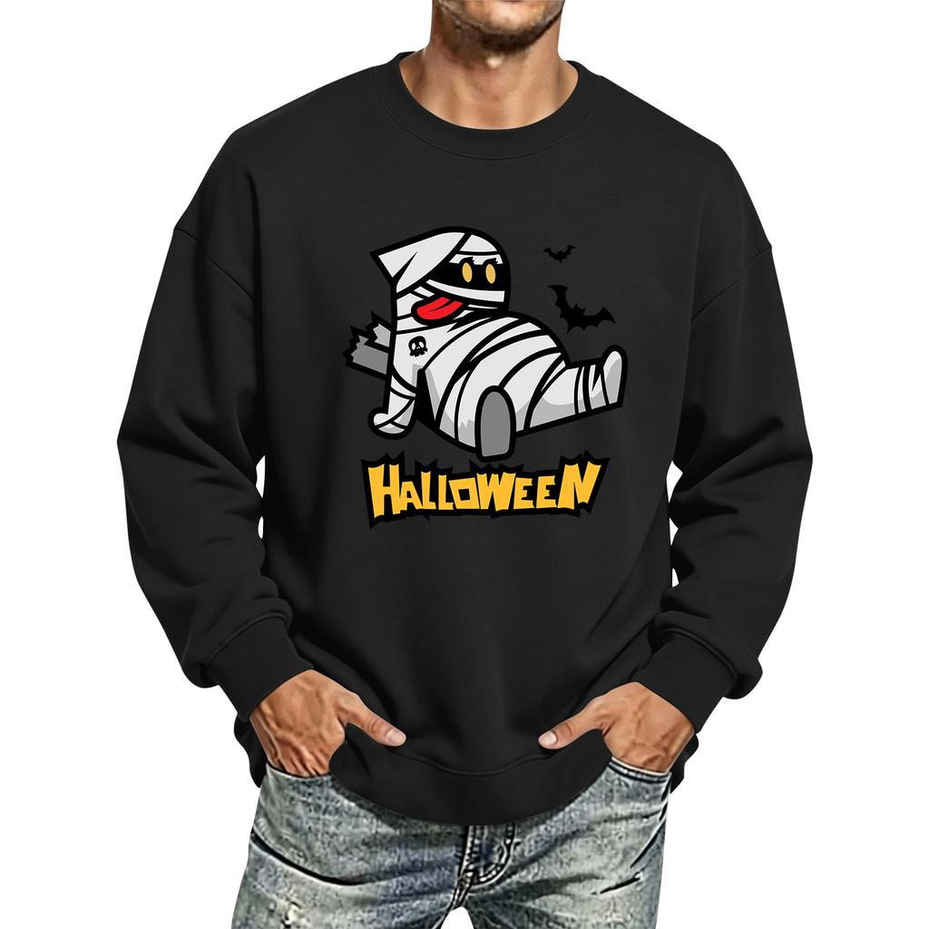 Men's Halloween Printed Long Sleeve T-Shirt Unisex Crewneck Casual Sports Top
