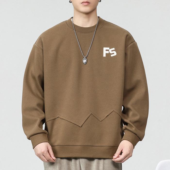 

Осенний пуловер, американский свитер, мужской, свободный, большого размера, с круглым вырезом и длинным рукавом, модный бренд 4XL темно-коричневого