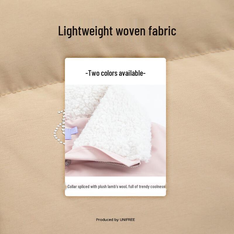 UNIFREE Women's Short Down Jacket with Lamb Wool Collar & Rhinestones