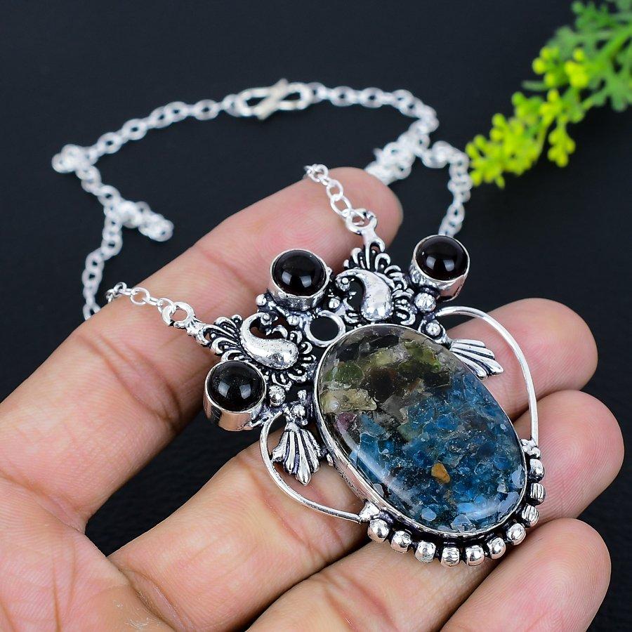 Watermelon Tourmaline Gemstone 925 Sterling Silver Jewelry Necklace 18"