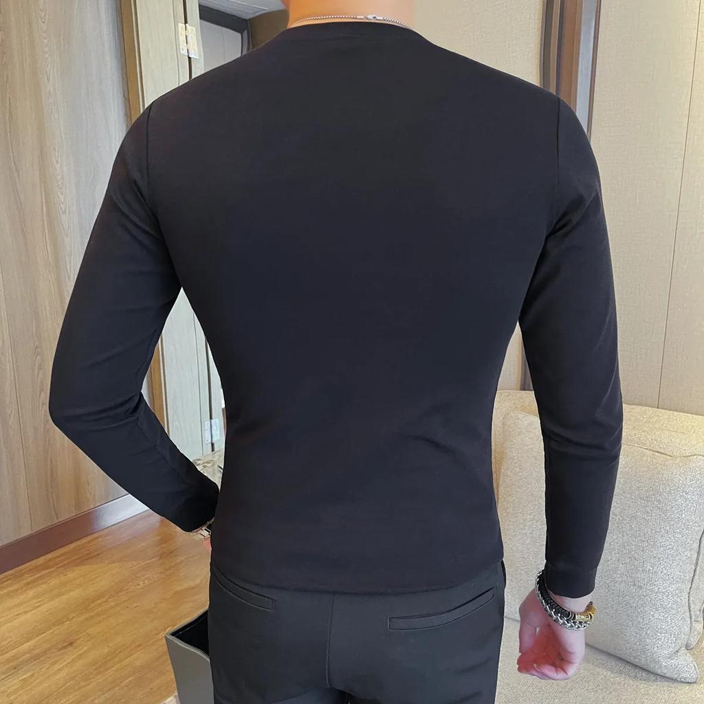 Autumn Winter Slim Fit Men's T-Shirts Solid Color Long Sleeve Cotton Youthful Vitality Casual Tshirt Men Breathable Tees Tops