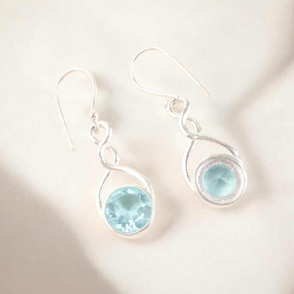 Natural Sky Blue Topaz Gemstone 925 Solid Silver Jewelry Ear Wire Earring 1.68" CE-15-7