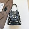 Retro Small Rivets PU Leather Shoulder Bag for Women 2025 Punk Style Bucket Handbags and Purses Females Crossbody Bags