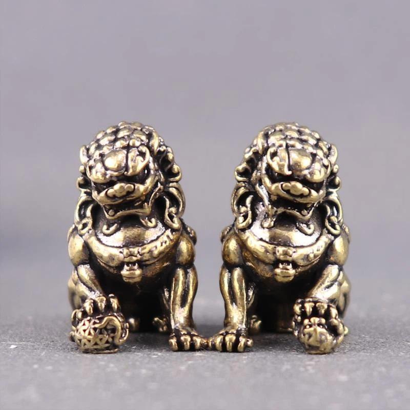Chinesische Messinglöwen Dekoration 1 Paar Retro Feng Shui Dekor für Zuhause Schreibtisch Büro Teetisch Geschenk