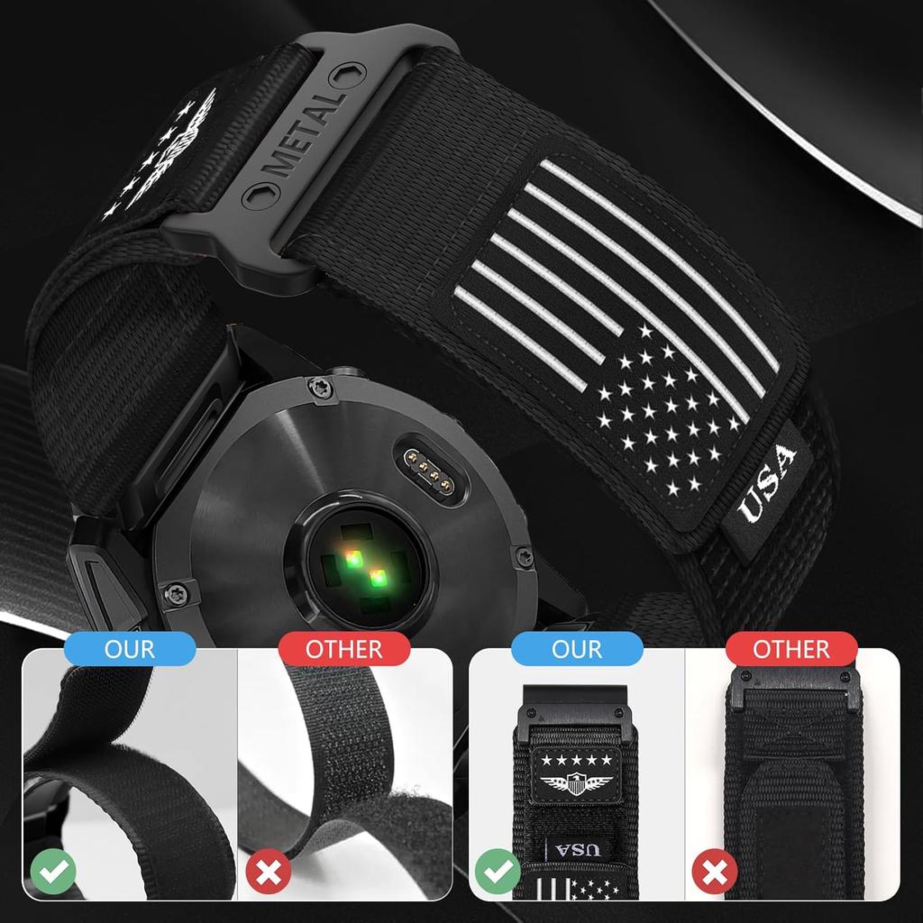Rugged Nylon Bands for Garmin Fenix 7/Fenix 6/Fenix 5/Fenix 8 E 47mm/5 Plus/6 7 Pro Band for Men,Quickfit Sports Strap Fabric Smartwatch Wristband