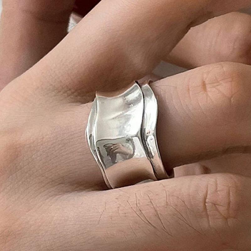 PANJBJ 925 Sterling Silber Dicker Doppelring für Damen Mädchen Geschenk Minimalismus Neutral Öffnend Breiter Schmuck Dropshipping