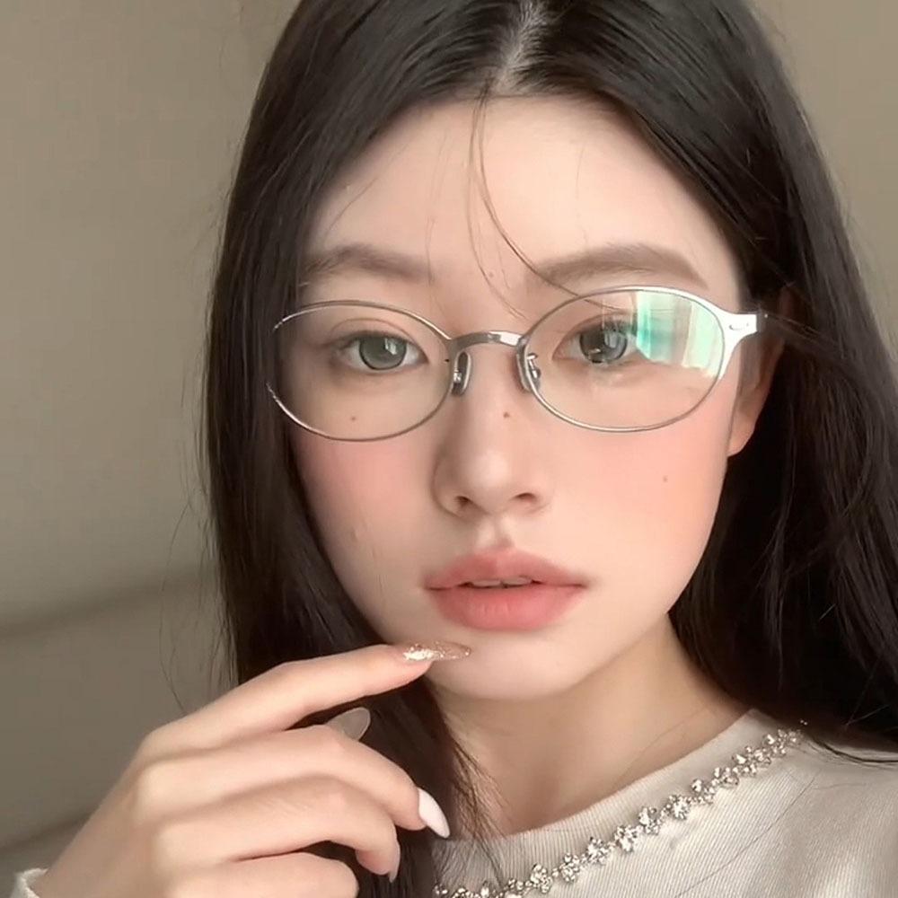 Spicy Girl Metal Oval Glasses Retro Optical Spectacle Eyeglass Fashion Anti-blue Eyeglasses  Lady