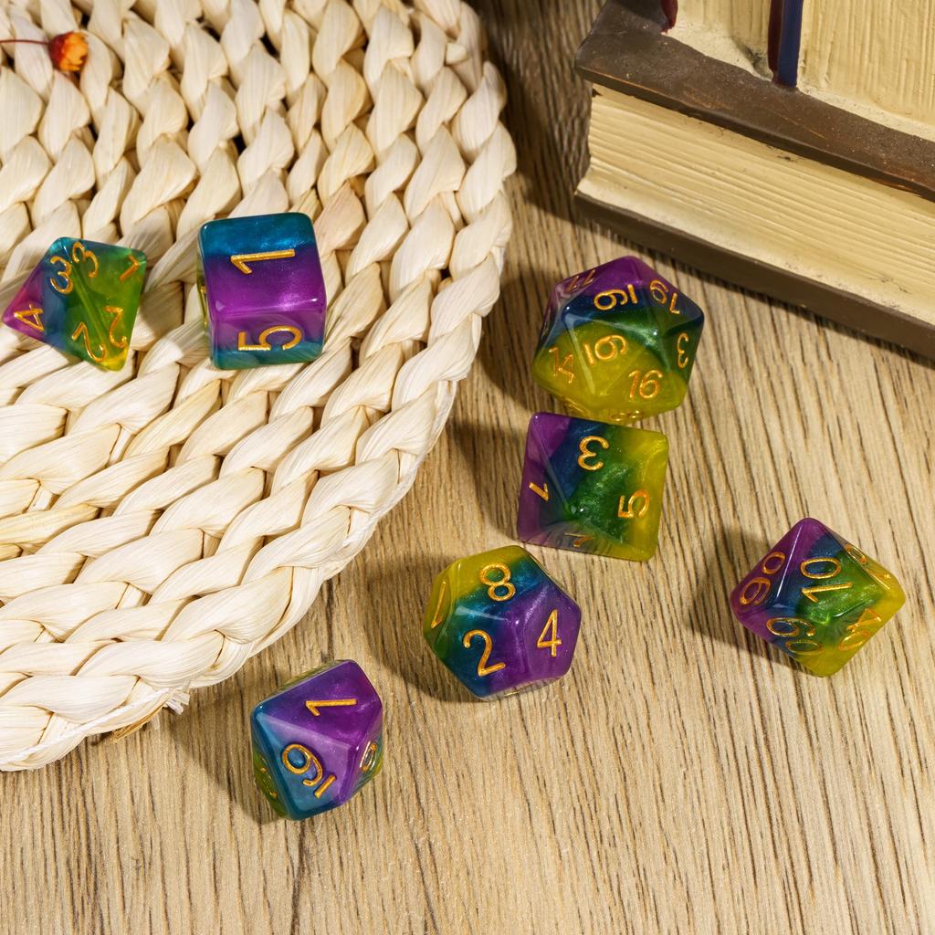 Cusdie Multi-color DND Dice Resin Glitter D4-D20 Polyhedral Dice Set for Dungeons and Dragons Tabletop Role Playing Board Game