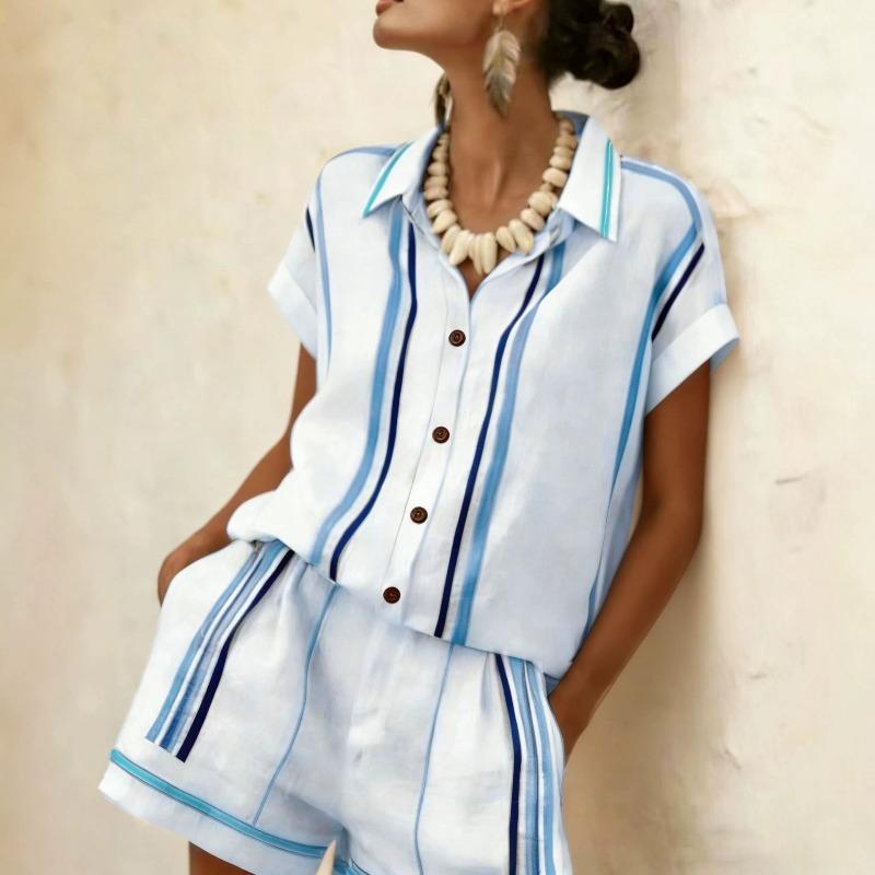 GMXIA Women's Short Sleeve Shirt Collar Fashion Casual Pants Suits