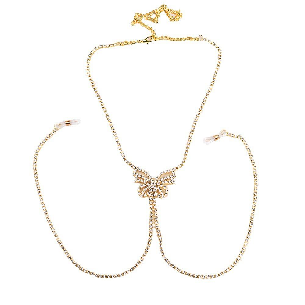 Butterfly milk chain, personalized party sparkling diamond studded body chain, European and American style chest decoration золотой
