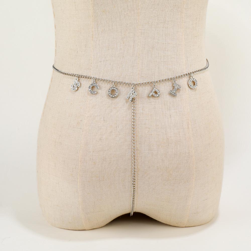 Модная цепочка на талию, многослойная хип-хоп рок-цепочка, многоэлементный алфавитный лоскутный пояс, панк-цепочка для тела