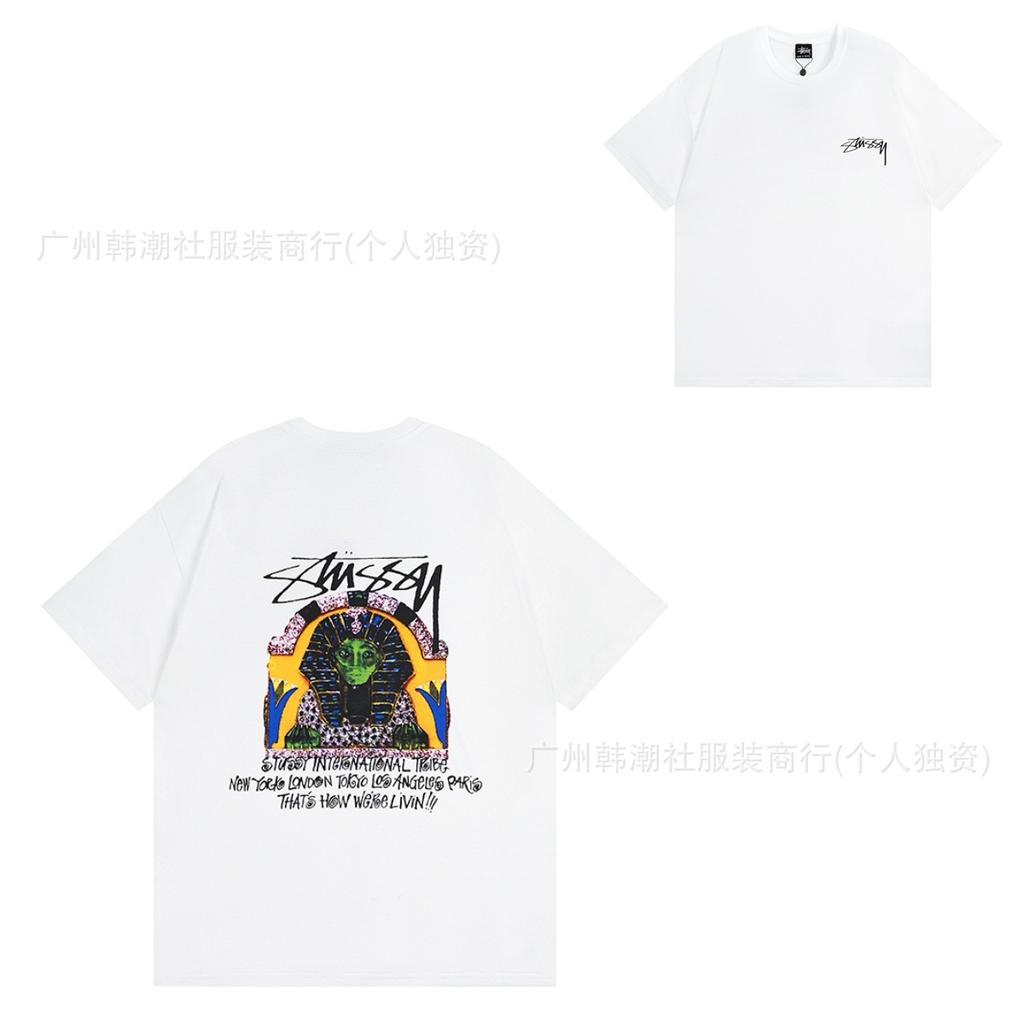 [2] American trendy brand short-sleeved t-shirt black and white collection printed short-sleeved t-shirt casual couple men and women of the same style