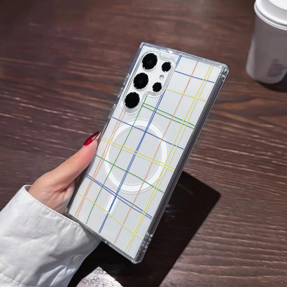 Colorful Line Grid Pattern Phone Case For Samsung A57 A37 A56 5g A16 A17 A07 A55 A54 A35 A26 S26 Ultra S25 S24 For Magsafe Cover