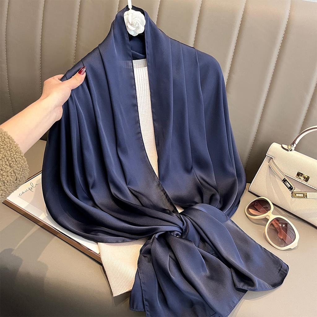 Luxury Brand Summer Solid Pure Silk Scarf Women Long Large Size Soft Wrap and Shawls Bandana Beach Hijab Head Female Foulard