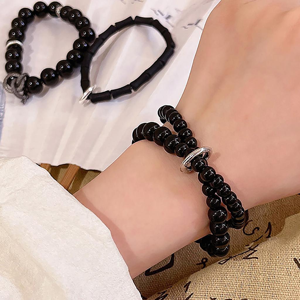 Practical Black Beaded Bracelet Wrist Jewelry Couple String Bracelet for Women Infused with National Style and Graces
