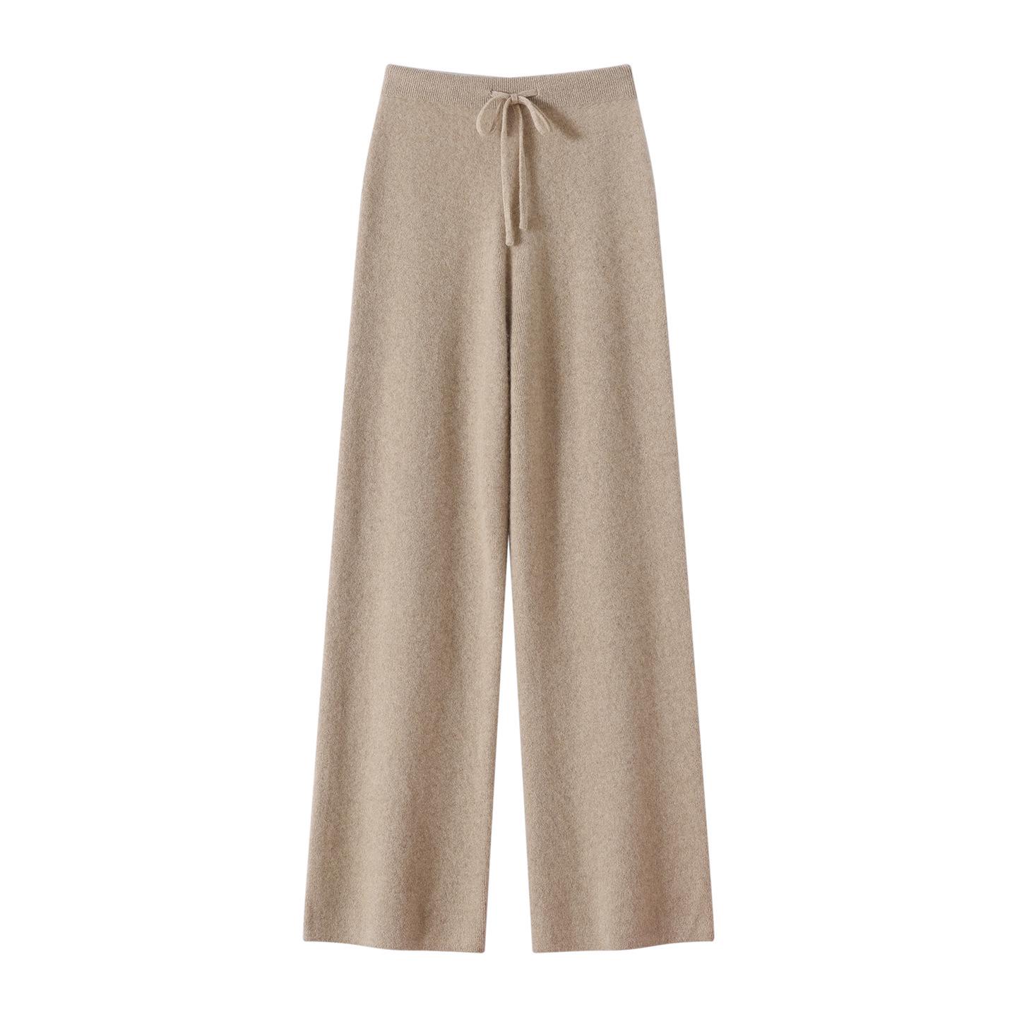 100% Pure Cashmere Women s High-Waisted Wide-Leg Knit Trousers Small