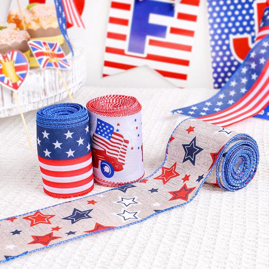 Κορδέλα 1/3 Roll American Flag Διπλής Όψης Αστέρι Ριγέ Ενσύρματη Κορδέλα Πακέτο Κόκκινη 4η Ιουλίου Ημέρα της ανεξαρτησίας Μπλε Λευκή Κορδέλα DIY Craft