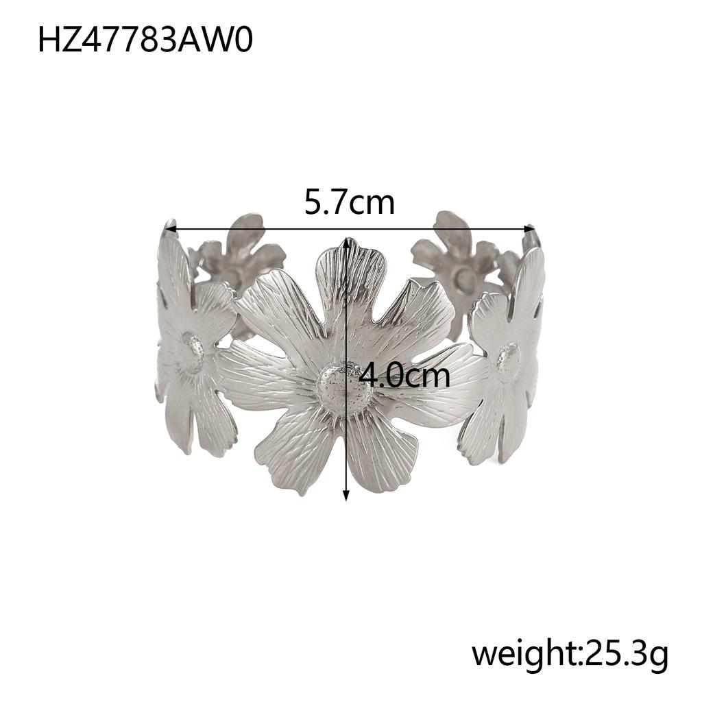CARLIDANA Exaggerated Big Flower Personalized Hollow Out Leaf Open Wide Bangle Stainless Steel Non Tarnish Cuff Bracelet Women