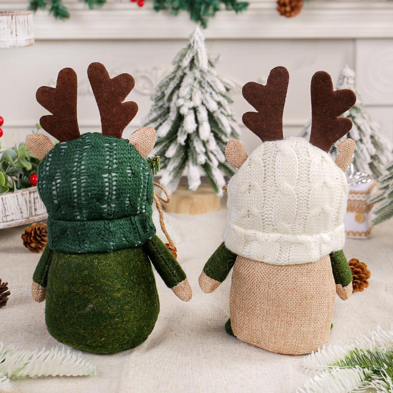 1 Stück Niedliche Geweih Gestrickte Puppen Fensterdekorationen Festival Wald Gesichtslos Ältere Desktop-Ornamente Familienatmosphäre