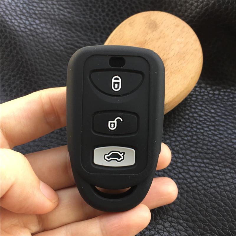

Silicone rubber car Key Case Cover Shell For Hyundai Sonata Santa Fe Elantra tucson for Kia Forte Soul Rio 3 button Key case чорний