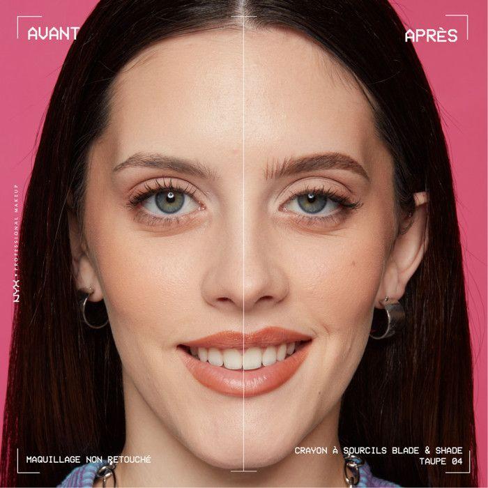 NYX Professional Makeup Blade & Nuanta, Creion sprâncene cu vârf dublu, rezistență până la 16 ore, Taupe