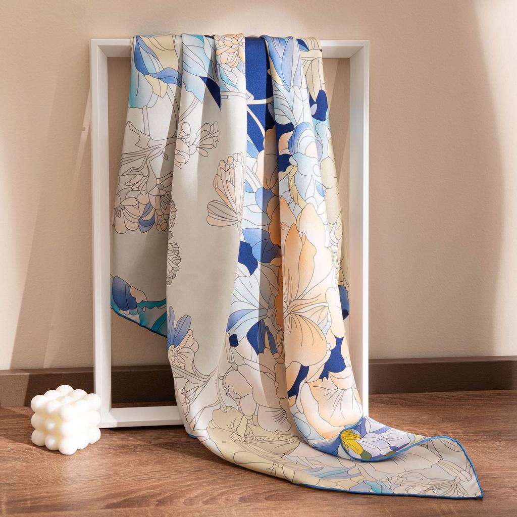 90*90 100% Mulberry Silk Scarf Women's Spring and Summer Versatile Printing Long Silk Scarf Shawl