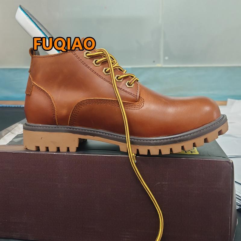 Botas Elevatórias de Inverno Tamanho Grande Feitas à Mão para Homens Couro Genuíno Confortáveis Botins de Amarrar Aumento de Altura Botas de Motociclista